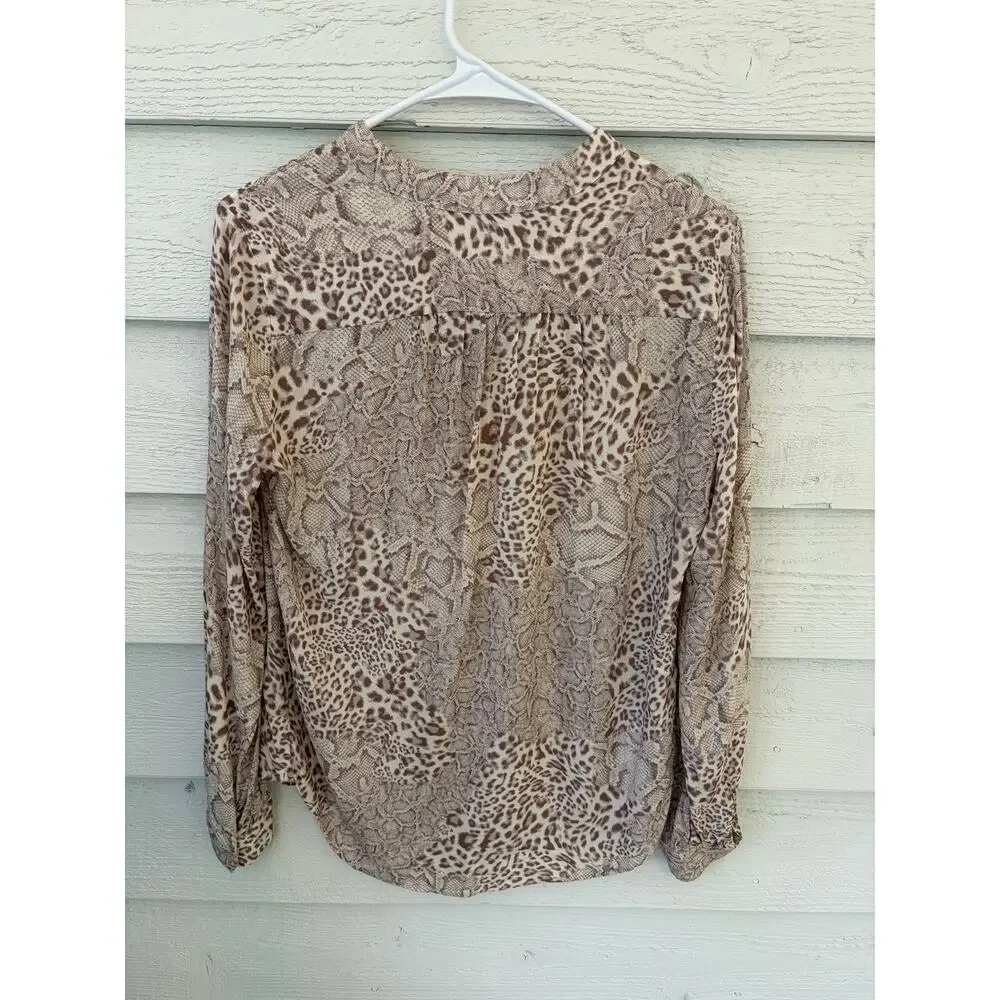 Olivaceous Sheer Animal Print Blouse Size Small Boho Snake Leopard Top - Picture 8 of 8